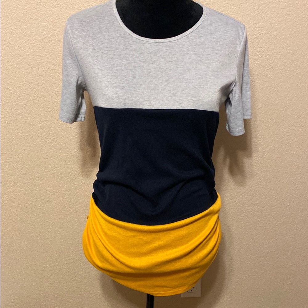 Colorblock Women's Top - Gray, Navy, and Yellow - Picture 1 of 6